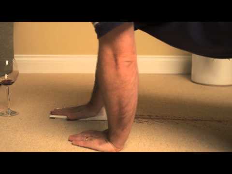 Person pressing down with paper towels to absorb a carpet stain.